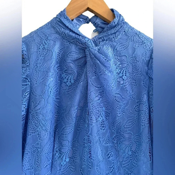 SAYLOR Jayme Lace Mini Long Sleeve Dress In Cornflower Blue Periwinkle Size Sm - Picture 3 of 7